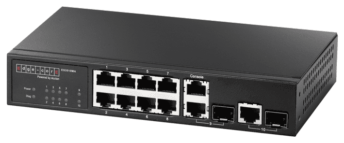 ES3510MA  Fast Ethernet  Layer  2/4 switch featuring  10 ports; 8 10/100