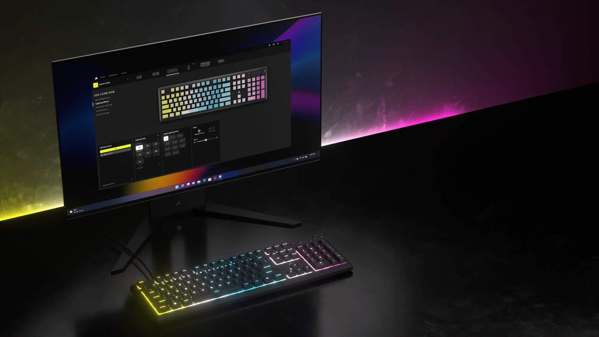 Corsair K55 Core Gaming Keyboard; Backlit Zoned RGB LED; Rubberdome